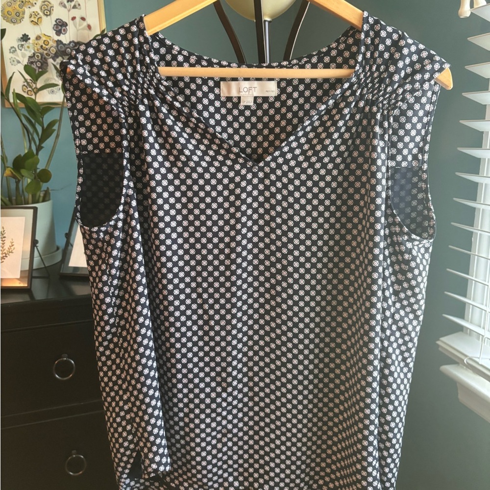 LOFT Blue Sleeveless Blouse with Polka Dots